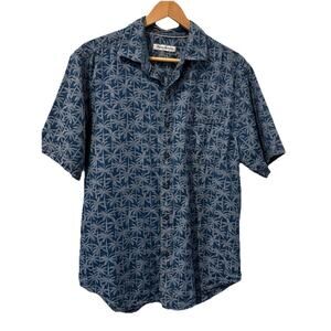 Tommy Bahama Mens M Blue Palm Trees Short Sleeve Button 100% Cotton Shirt